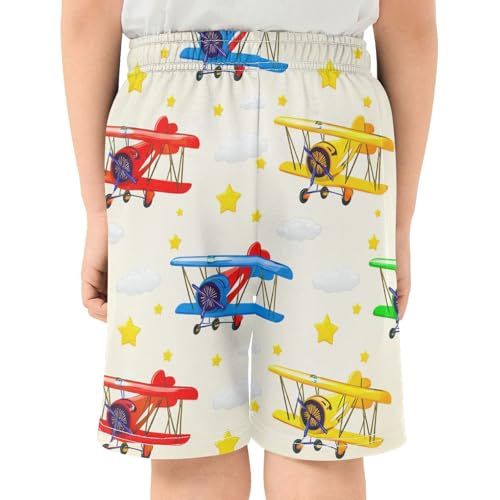 Colorful Vintage Aairplanes Athletic Shorts with Zipper Pockets, Youth Boys Athletic Running Shorts for Summer3