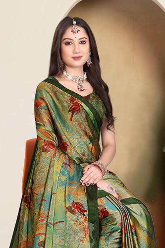 Image of SUPERLAXMI Women's Chiffon Floral Printed Saree with Blouse Piece