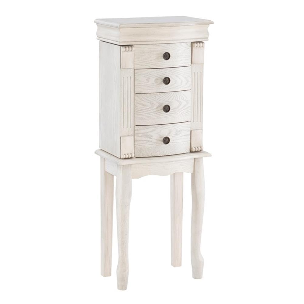 Linon Azalea Wood Jewelry Armoire 4 Drawers Top and Side Storage in Off White