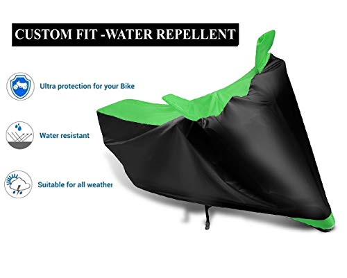 Image of Auto Hub Bike Cover Compatible with TVS Apache RTR 180 with Mirror Pocket, Dustproof, Heat Resistant, Triple Stitched, Apache 180 Bike Cover- Black, Green
