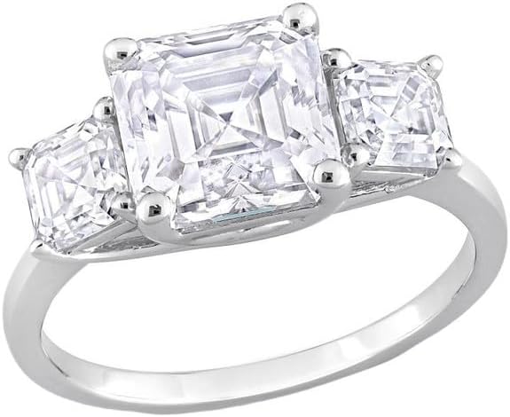 Jewels by Parijaat 3 Cttw Asscher Cut Created Diamond Three Stone Prong Set Wedding Engagement Ring In 14K White Gold Over 925 Sterling Silver