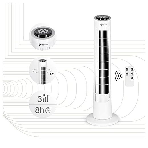 Tecvance Version 2021- Ventilateur Colonne silencieux avec Télécommande et Minuterie - 3 Vitesses - Oscillation - Hauteur 76 cm - Noir/Blanc