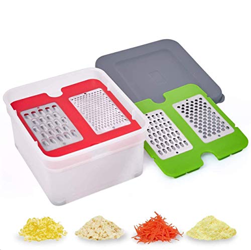 Nurch Käsereibe Edelstahl Klingen 4 in 1 Compact Küche mit Behälter Käse, Gemüse, Karotten, Kartoffeln, lebensmittelechter Kunststoff Cover