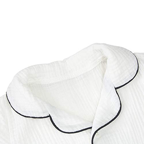 BINIDUCKLING Little Girl Pajama Set Long Sleeve Sleepwear Boy Button Down Pjs Cotton Loungewear White 7T - Thumbnail 6