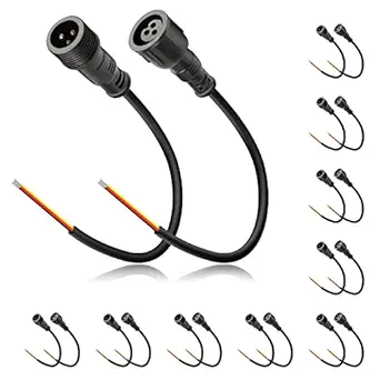 Evertine 3 Pin Electrical Black Pigtail Core-50cm Ray Wu Connector Waterproof Male and Female Plug X-Connector Holiday 13.5mm 18AWG for LED Smart Pixel Strip Lights (10 Pair)