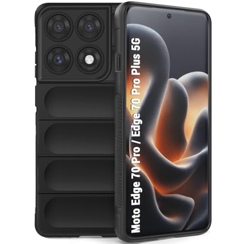 Image of TheGiftKart Liquid Silicon Back Cover Case for Motorola Moto Edge 70 Pro / 70 Pro Plus 5G | Shockproof Military Grade Protection | Micro-Fibre Cloth On Inner Side | Anti-Slip Grip Cover (TPU, Black)