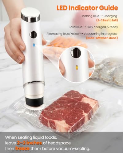 Image of Portable Vacuum Sealer for Food, 10 Reusable Sealer Bags with 60kPa Powerful Handheld Vacuum Sealer Machine, Seal Meal Saver, Cordless Compact Food Sealer for Freezer, Microwave