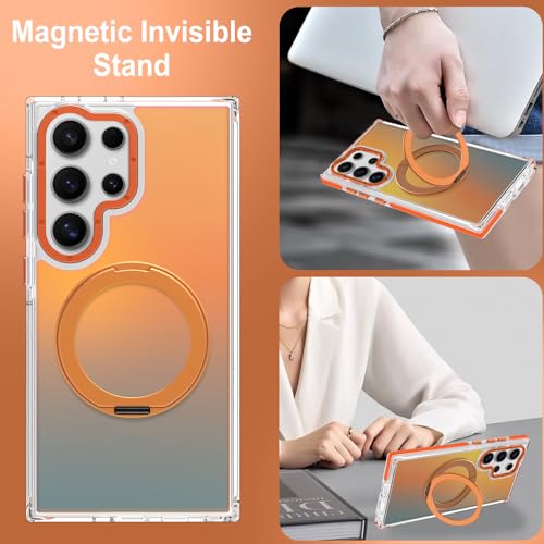Image of Magnetic for Samsung Galaxy S23 Ultra Case with 360 Stand [Compatible with Magsafe] [Fluorescent Design] [1 Screen Protector] Slim Translucent Matte Case for Galaxy S23 Ultra 6.8 inch, Orange