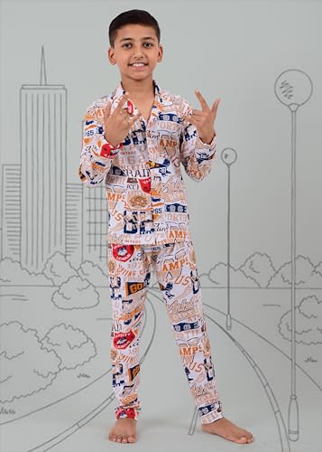 Image of 3BROS Kid's Pure Cotton Full Sleeves Night Suit /Dress for Boys /Girls Full Pajama & Top Sleep Suit Combo Set