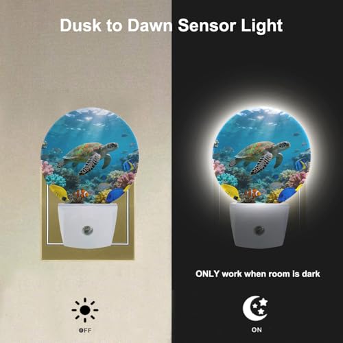 Image of Turtle Night Light Ocean Wildlife Animal Sea Turtle Night Lights Plug into Wall 0.5W LED Lighting Auto on /Off for Hallway Stairway Kitchen Home Indoor Plug Wall Light