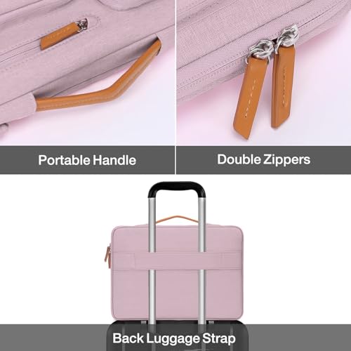 Image of MOSISO 360 Protective Laptop Case 13.3 inch, 13-13.3 inch Laptop Sleeve Compatible with MacBook Air /Pro 13 / Pro 14,HP Dell Acer ASUS,Side Open Carrying Case with 4 Zipper Pockets&Handle, Pastel Pink