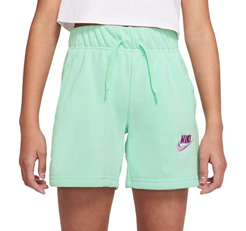 Nike Girl's 5" Sportswear Club Fleece Shorts (Little Kids/Big Kids) Mint Foam/Violet Shock L (14-16 Big Kid) #TOP24