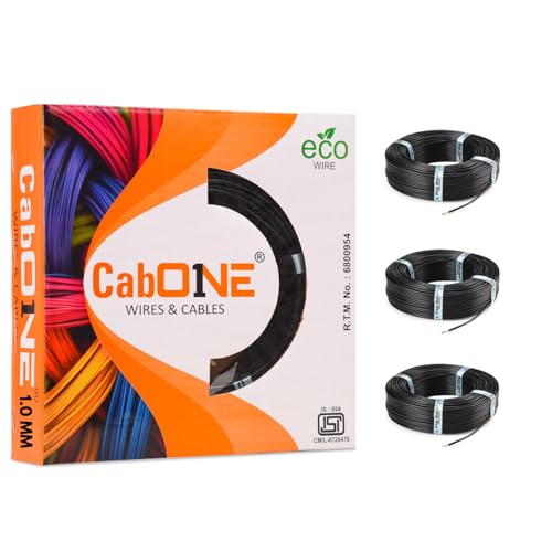 Image of CabONE Pack of 3 Electrical Wire 1.0mm | 90 Meter Single Core CCA Copper Cable | Heat Resistant No-Drip PVC Insulation | High Current Carrying Capacity House Wire