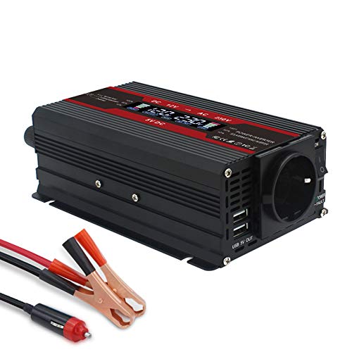 1500W Wechselrichter 12V DC zu 230V AC Wandler Dual USB Ports Autoladegerät mit Zigarettenanzünder Anschlüsse LCD-Display,12v to 230v