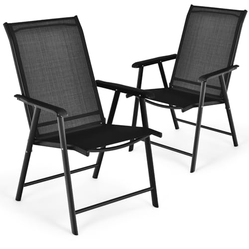 COSTWAY 2PCS/4PCS Folding Garden Chairs, Portable Outdoor Dining Chairs with Armrests, Metal Frame...