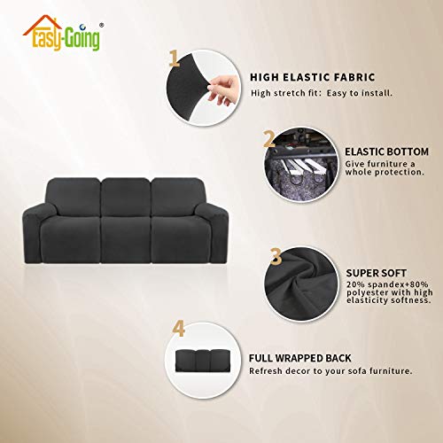 Image of Easy-Going 3 Seat Recliner Sofa Cover for Dogs- 8 Pieces Stretch Sectional Recliner Sofa Slipcover for 3 Cushion Couch, Washable Furniture Protector with Elasticity (Recliner Sofa,Dark Gray