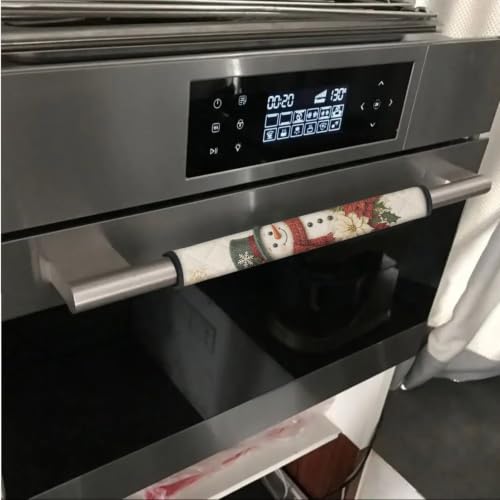 Image of Christmas Fridge Door Handle Covers Set of 6 Kitchen Appliance Decor Handles Glove Anti-Slip Protectors Washable Fabric Refrigerator Decor Accessories, Snowman Poinsettia Flower Beige