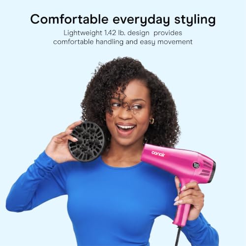 Image of Conair Cord Keeper Hair Dryer | 1875W, Retractable Cord, for Multiple Hair Types, Includes Diffuser and Concentrator, Pink, 209BCX