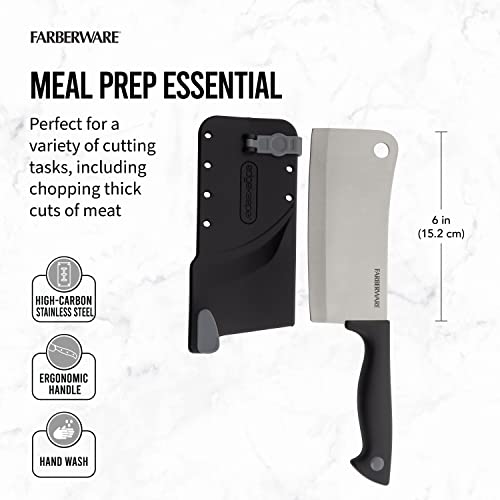 Farberware Edgekeeper 6-Inch Cleaver Knife With Self-Sharpening Blade Cover, High Carbon-Stainless Steel Kitchen Knife With Ergonomic Handle, Razor-Sharp Knife, Black #TOP2
