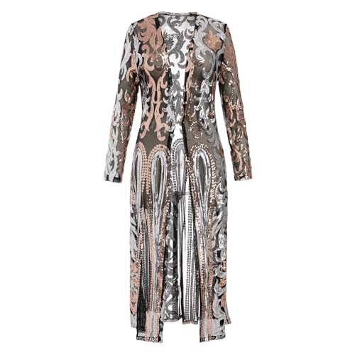 ODASDO Women's Sparkling Sequin Cardigan Duster Jacket 1920s Open Front Long Sleeve Dressy Coats for Evening Party Pageant