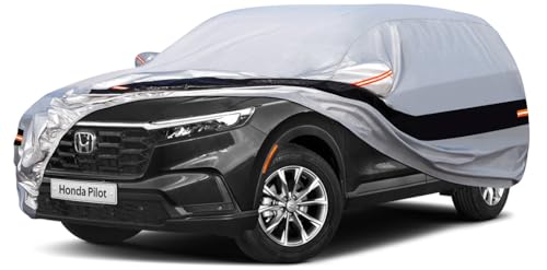 Image of Holhtly Car Cover Custom Fit for Honda Pilot, Car Covers for Automobiles All Weather Waterproof Sun Snow Rain Wind Dust Protection, Outdoor Car Cover Gray & Black