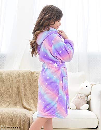 Image of Doctor Unicorn Soft Hooded Rainbow Bathrobe Sleepwear for Girls