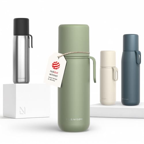 Image of LARS NYSOM Stainless Steel Thermo Water Bottle - Double Wall Insulated Water Bottle with Cup & Carry Strap, Leakproof Metal Bottle for Travel, Office & Outdoor (Sage Green, 17oz)
