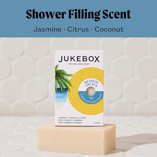 JUKEBOX Soap, Island In The Sun, Natural Bar Soap for Women,Cold Process,Light Scrub,Bath Soap,No Harmful Ingredients,Created for All Skin Types,Jasmine,Citrus,Coconut Scents-a Dr. Squatch Brand-4.5oz