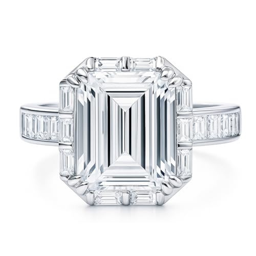BERRICLE Sterling Silver Halo Art Deco Wedding Engagement Rings Statement for Women, Step Emerald Cut Cubic Zirconia CZ Ring2
