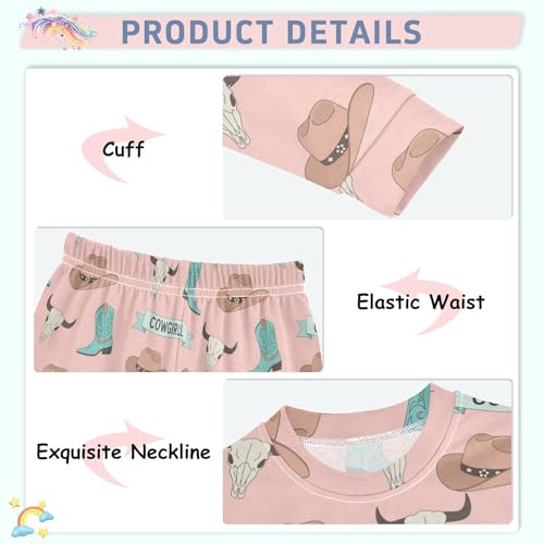 Pajama Sets Long Sleeve Cowgirl Boots Hats Skulls Soft Comfy Sleepwear 2 Piece PJS 3-8T4