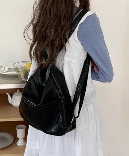 Women PU Leather Crossbody Bag Versatile Large Hobo Handbag Commuting Tote Purse Solid Backpack3