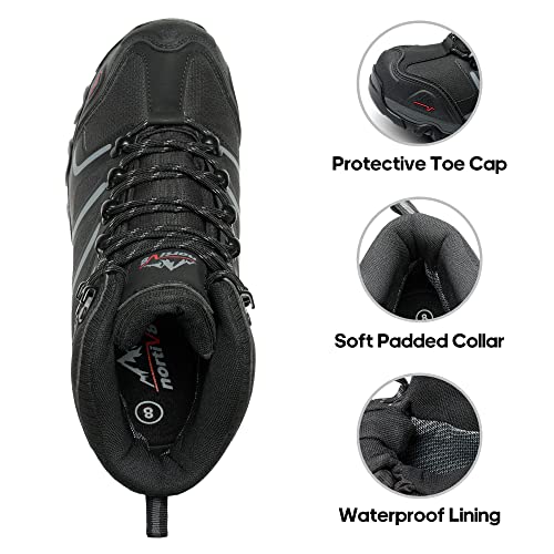 NORTIV 8 Herren-Wanderstiefel, wasserdichte Outdoor-Trekkingstiefel,Size 44W,Schwarz/Dunkel/Grau,160448_M-W