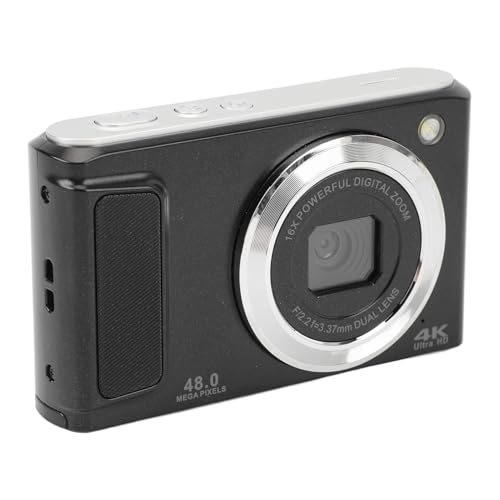 Rankomu Cámara digital 4K UHD, cámara de vlogging de 48 MP con pantalla IPS de 2.8 pulgadas, zoom digital de 16X, enfoque automático, sistema de cámara dual, cámara digital pequeña, color negro