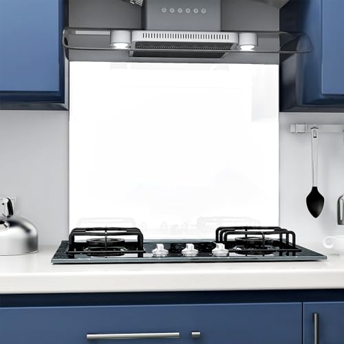 Image of Home Supplies White Tempered Glass Splashback for Kitchen, 6mm Toughened Glass Heat Resistant Splashbacks for Cookers (White, 5060)