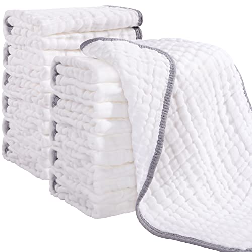 Image of Looxii Muslin Burp Cloths 12 Pack 100% Cotton Muslin Cloths Large 20''x10'' Extra Soft Absorbent Baby Burping Cloth for Boys and Girls (White)