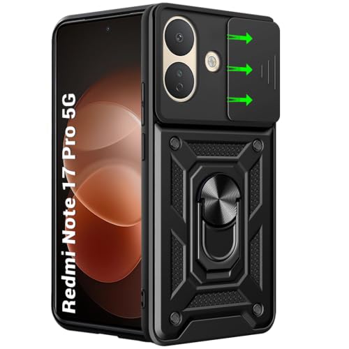 Image of TheGiftKart Tough Armor Bumper Back Cover Case for Redmi Note 17 Pro 5G | Sliding Camera Cover, Kickstand & Ring Holder | 360 Degree Protection Back Cover Case for Redmi Note 17 Pro (PC & TPU, Black)