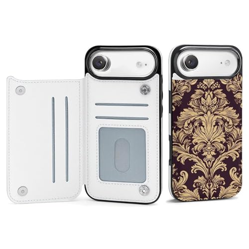 Étui portefeuille iPhone 17 damassé avec porte-cartes intégré chic et fin