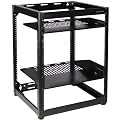 ECHOGEAR 15U Open Frame Rack - Heavy Duty 4 Post Design Holds All Your Network Servers & AV Gear - Includes 2 Vented Shelves & is Wall Mountable
