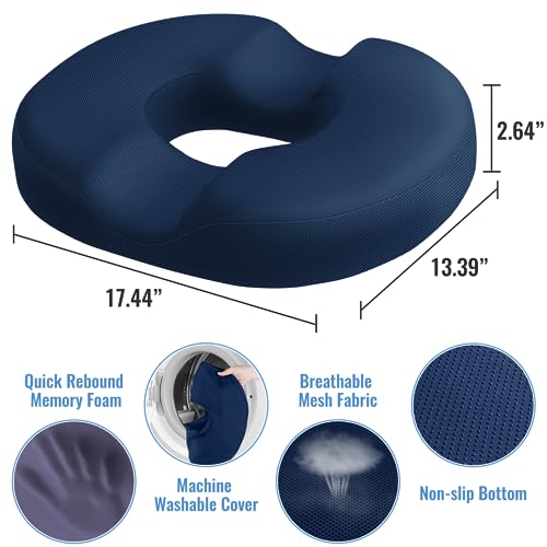 Image of CloudBliss Donut Pillow Stadium Seat Cushion for Tailbone Pain Relief and Hemorrhoids, Memory Foam Seat Chair Cushion, Portable Seat Cushions for Bleachers, Car, Home & Office