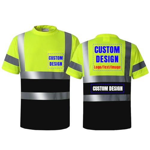 BeautyWill Custom Logo High Visibility Safety Shirts ANSI Class 3 Standard Personalized Reflective Work Shirts for Men(Black-ShortSleeve,X-Large)