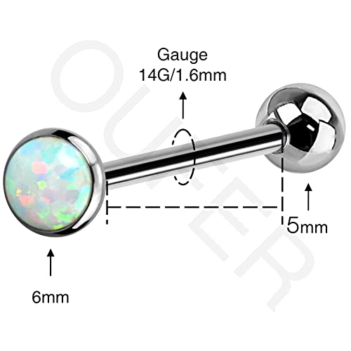 Oufer Titanium Tongue Piercing Barbell Jewelry Tongue Rings With White Opal G23 Solid Titanium Tongue Rings For Women Men #TOP5