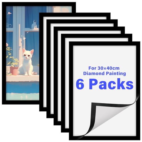 ROYUEXT 6 Pcs Magnetic Photo Frames Self Adhesive Magnetic Picture Frame, Diamond Painting canvas Frames,Inside Size 25x35cm, Diamond art Frame for Paintings, Photos,Certificate, Poster (Black)