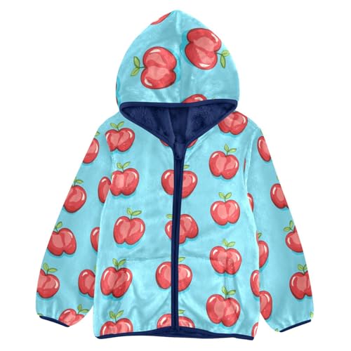 Red Fruit Blue Background Girls Fleece Jacket Girls Fall Jacket Boys Coats Zip Up Hoodie Children Sherpa Warm Outerwear 2-10T