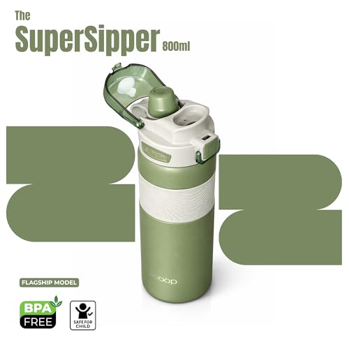 Image of ecoop Super Sipper Insulated Water Bottle | 316L Stainless Steel | 18Hrs Hot & Cold | Dual-Lid Sipper | Leak-Proof | BPA Free | for Travel, Gym, Office