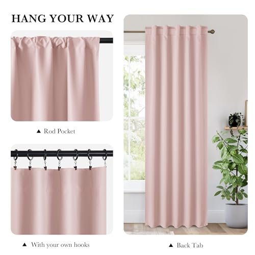 Image of RYB HOME 100% Blackout Basement Curtains 30 inches Long, Heat & UV Blocking Total Room Darkening Noise Reducing Back Tab Curtains for Bathroom RV Campers, Baby Pink, 2 Panels Set
