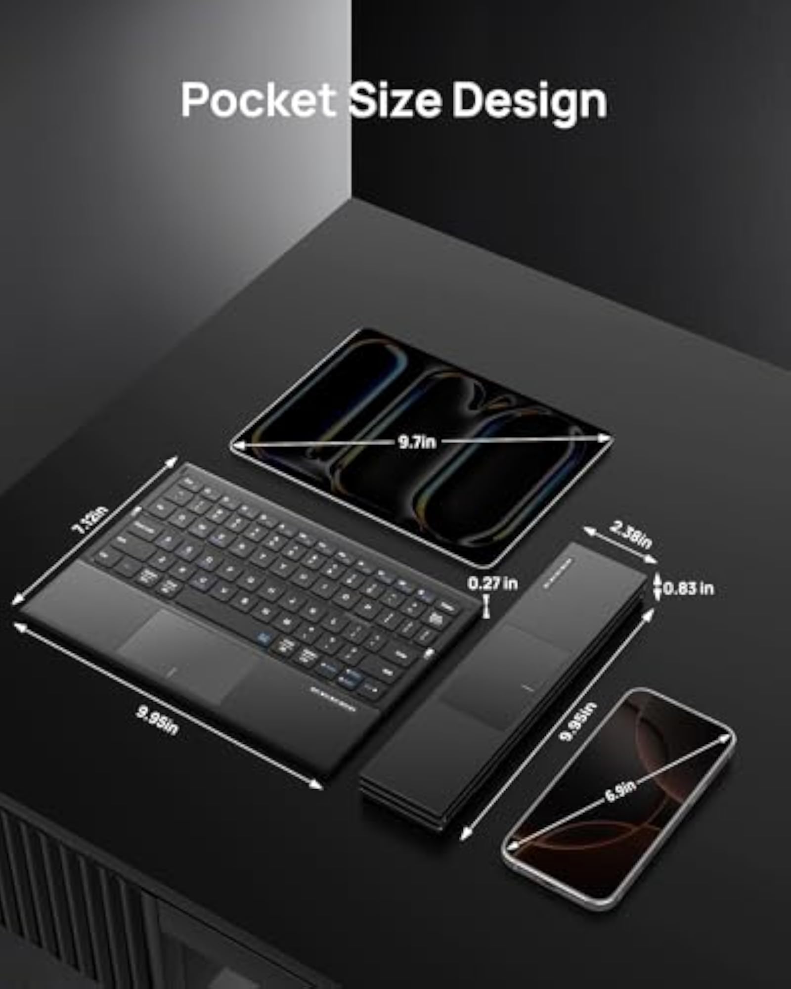 Portable Tri-Fold Bluetooth Keyboard with Touchpad
