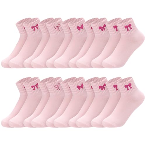 Eurzom 10 Pairs Socks Womens Crew Elastic Ankle Length Cotton Socks Aesthetic Cute Lightweight Low Cut Gifts for Women(Pink Bow)
