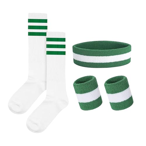 Werownsgso 5 fasce per sudore a righe, anni '80, accessori da donna con fascia a righe, per fitness, sport, retrò, feste (verde)