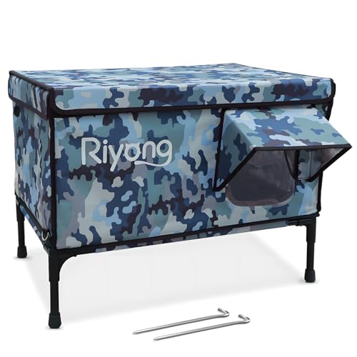 RIYONG Heated Cat House, Outdoor/Indoor Cat Shelter with Adjustable Heating Pad, Weatherproof Insulated for Feral Cats, Cat House with Escape Door, DIY Area, Optional Wide-Angle Camera - Camo/Large