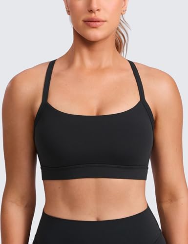 Image of CRZ YOGA Butterlift Cut-Out Cross Back Sports Bras for Women - Medium Impact Adjustable Thin Straps Pilates Padded Gym Tops